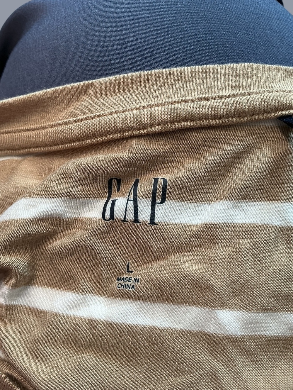 GAP Large Beige and White Striped Long Sleeve Shirt - Picture 3 of 4